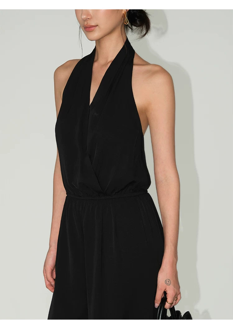 Draped Halter Wide Leg Jumpsuit