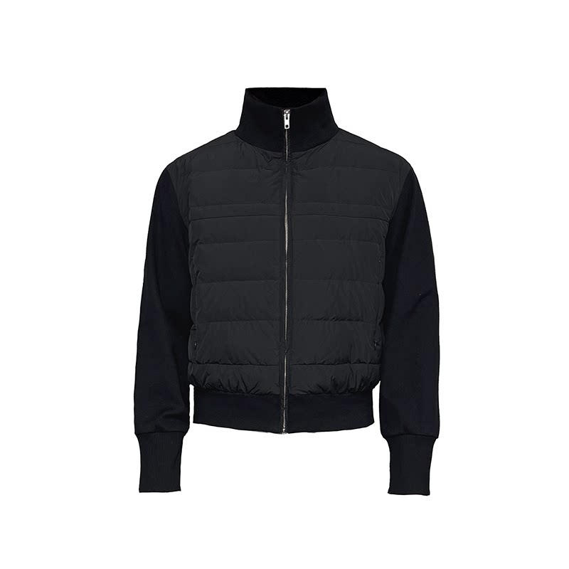 Black Quilted Panel Zip Bomber Jacket