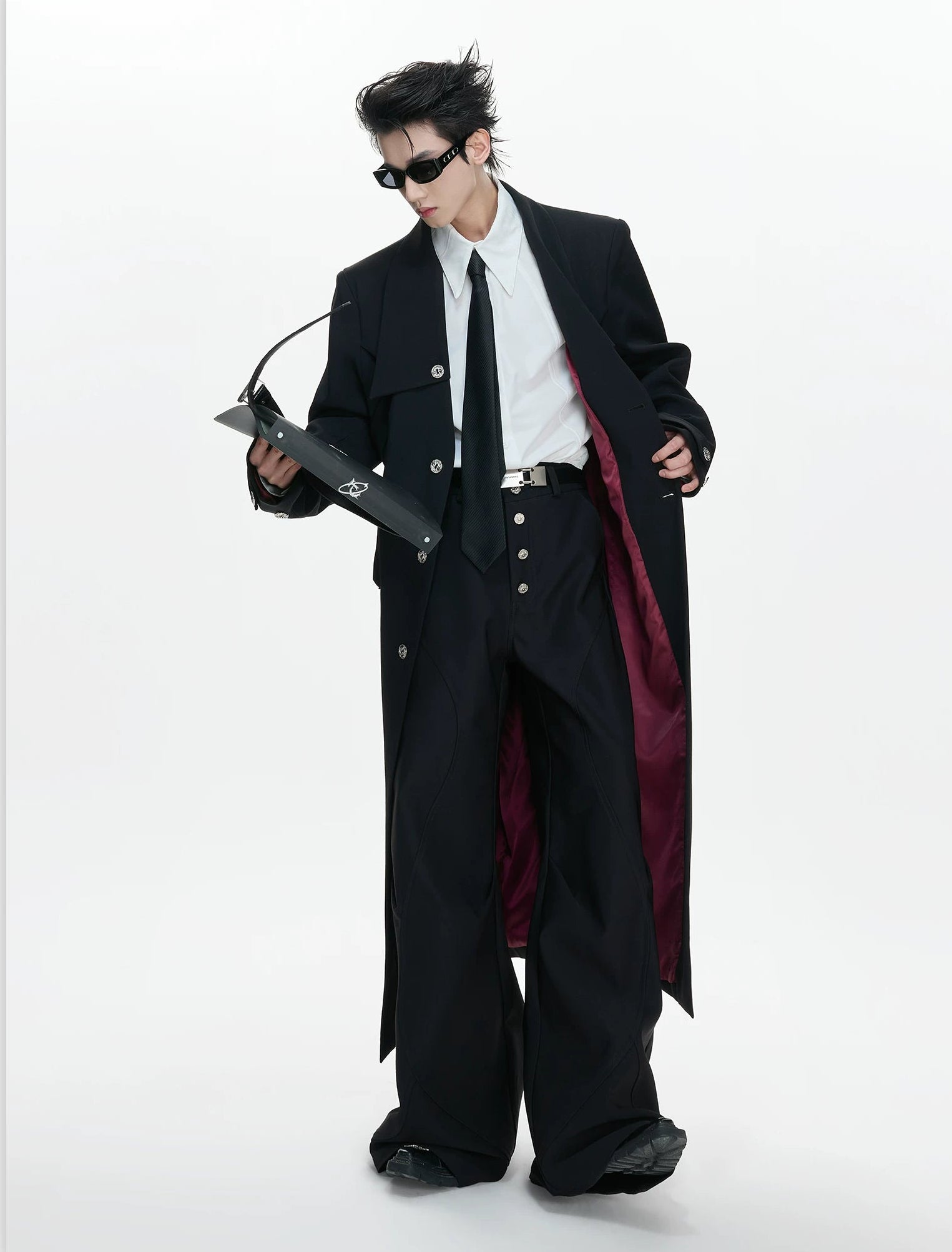 Midnight Regent Double-Lapel Trench Coat