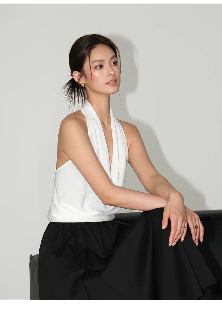 Midnight Cascade Drape Halter Top