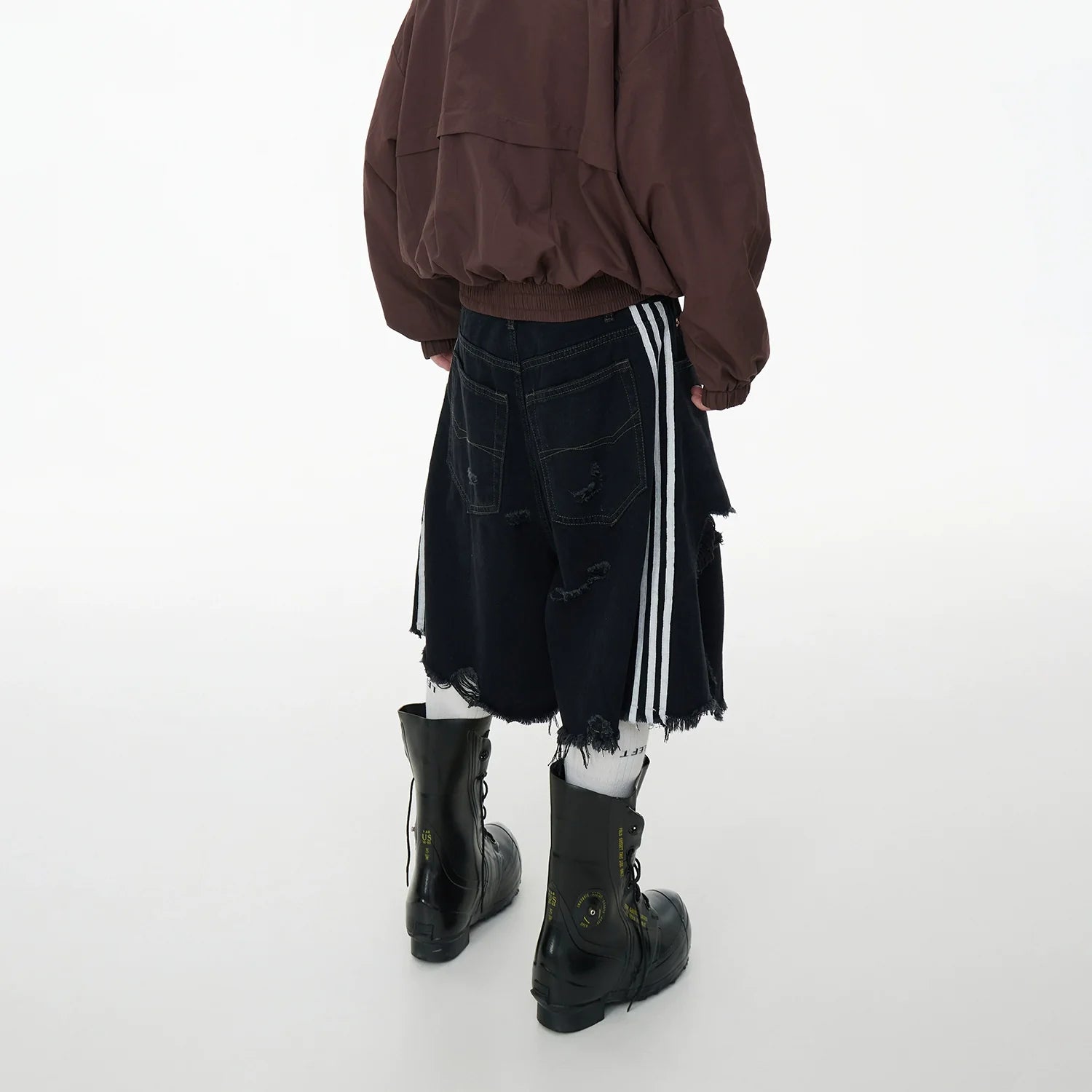 Distressed Black Denim Jorts