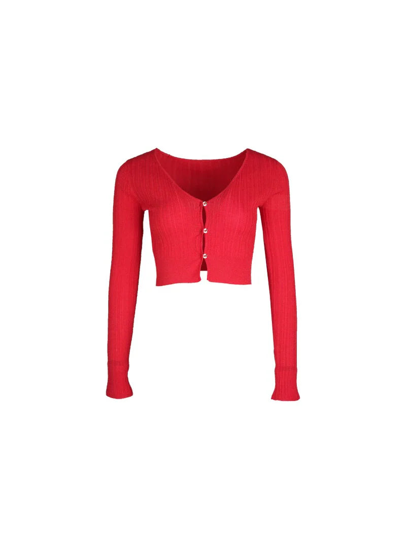 Tight Cropped Ribbed Button Cardigan