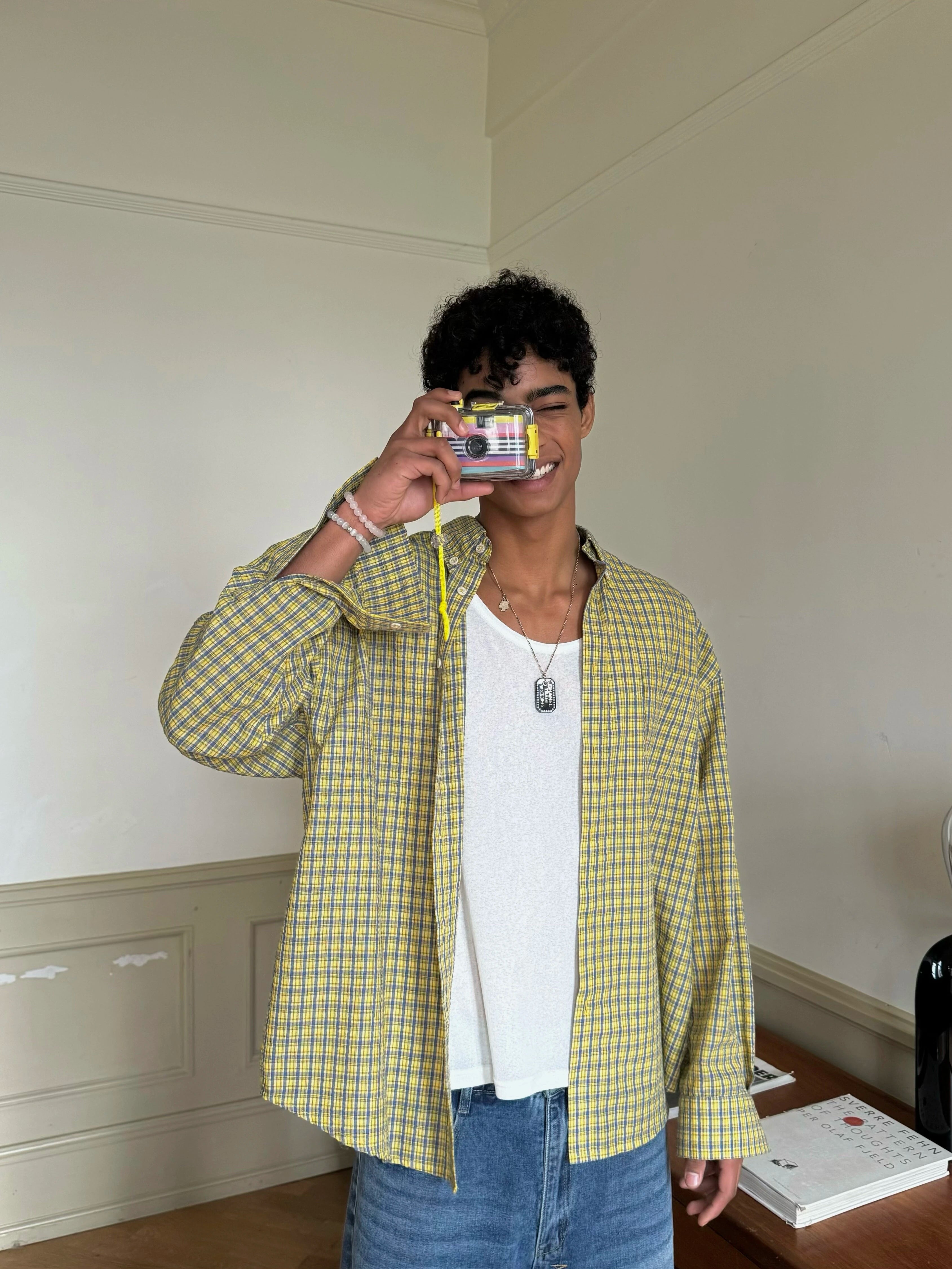 Geometric Pattern Yellow Button Down Shirt