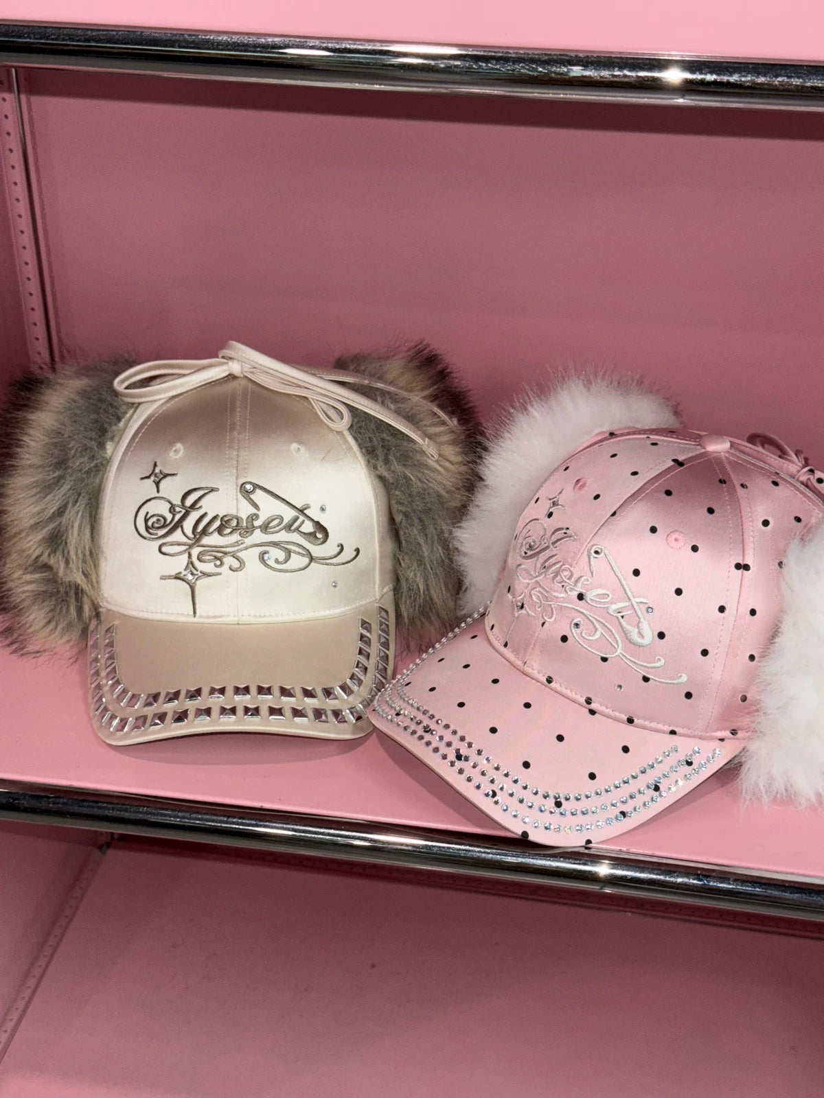 Frosted Angel Rhinestone Earflap Caps