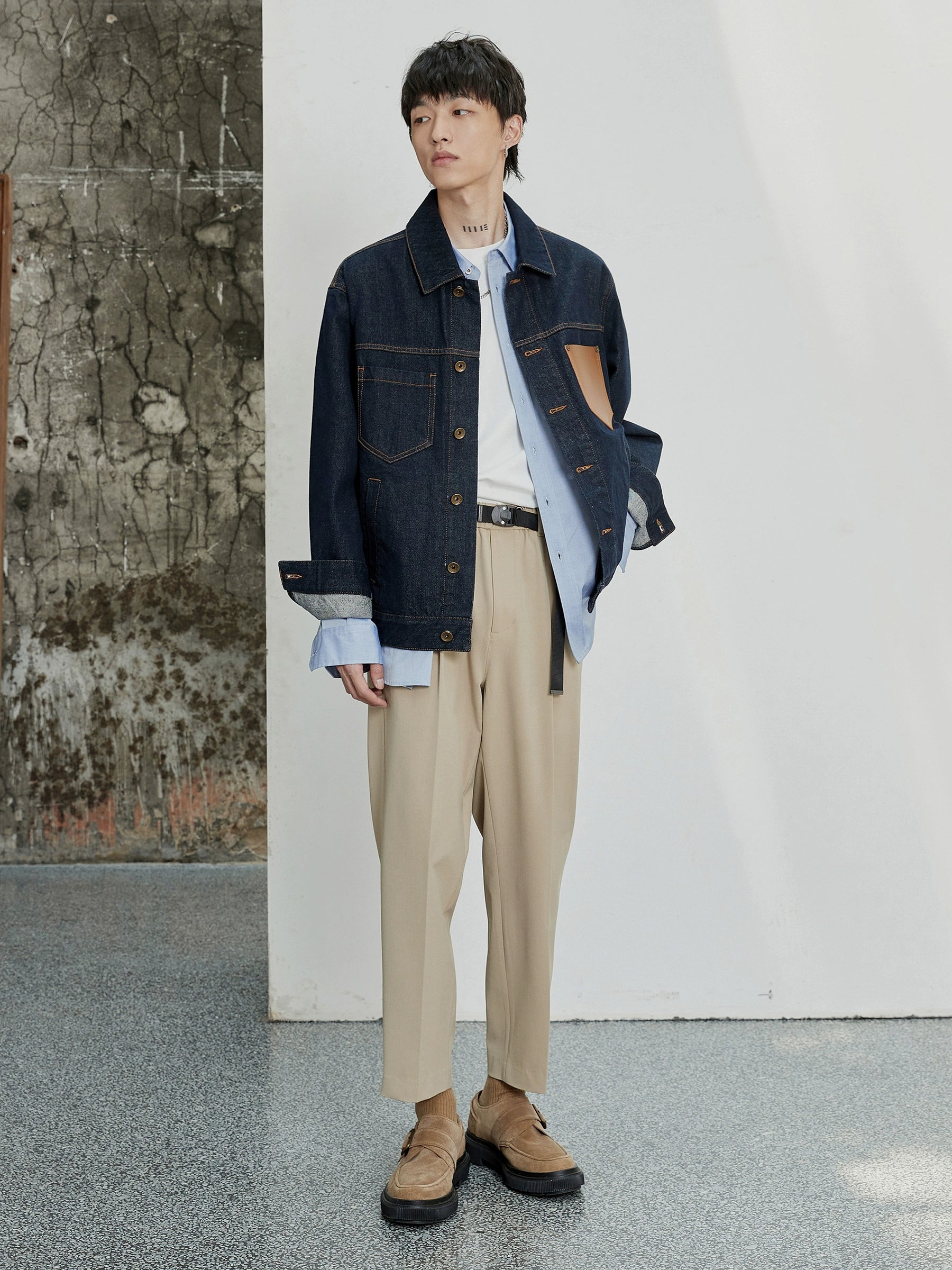 Color-Block Natural Denim Contrast Jacket