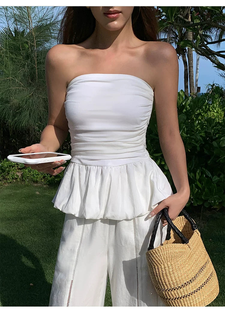 Whisper Peplum Ruched Bandeau Top
