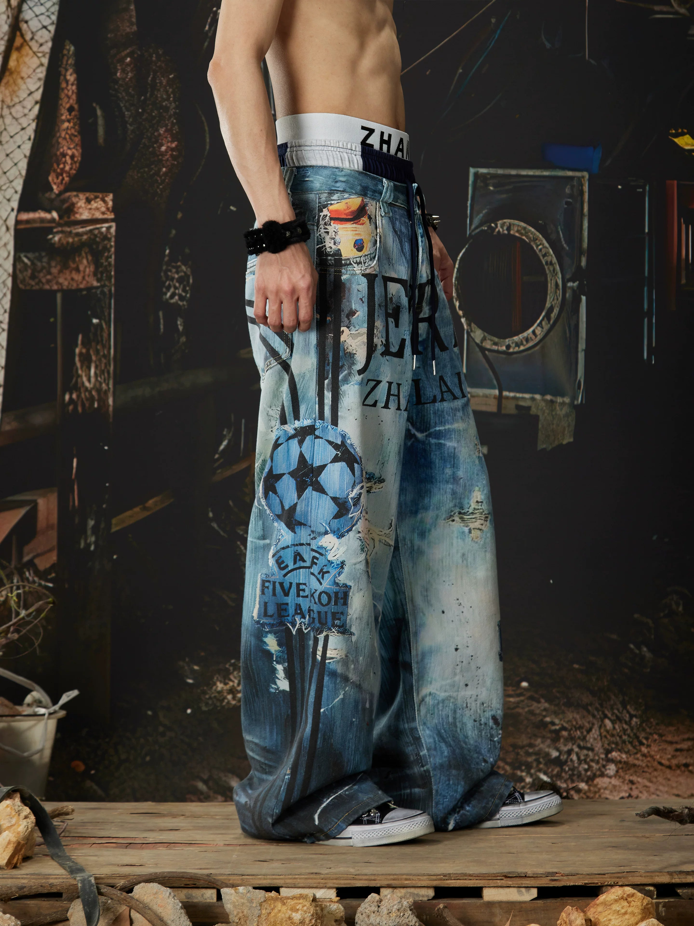 Distressed Ocean-Wash Jogger Jeans