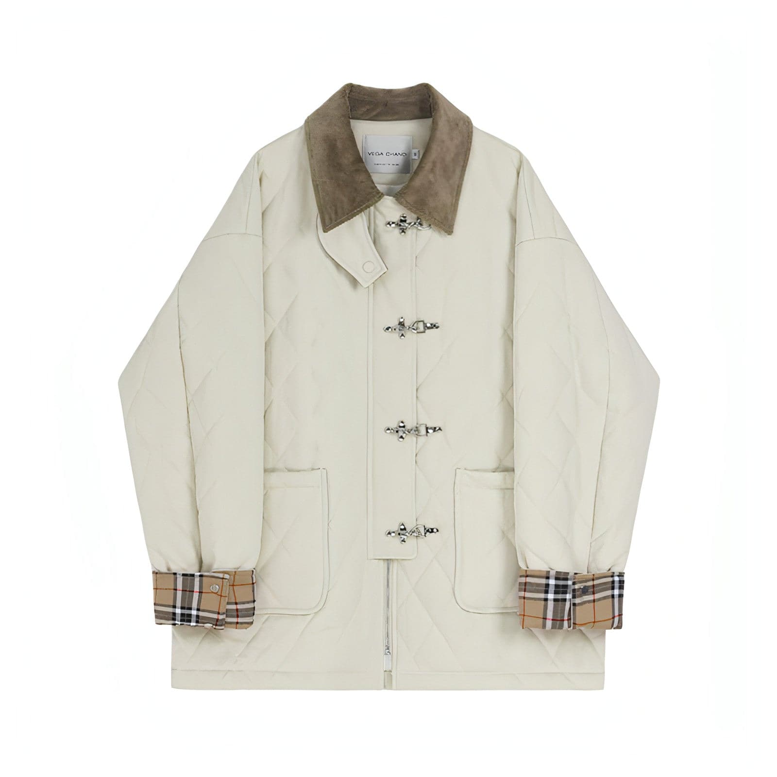 Quilted Cotton Jacket With Unique Buckle - chiclara