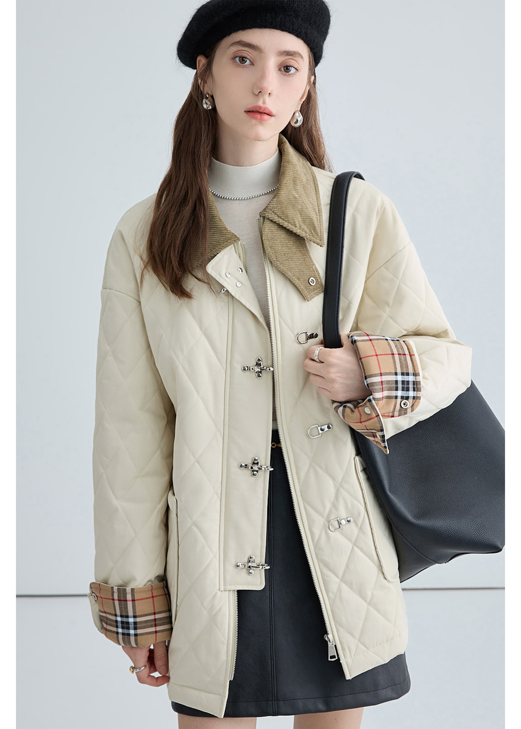 Quilted Cotton Jacket With Unique Buckle - chiclara