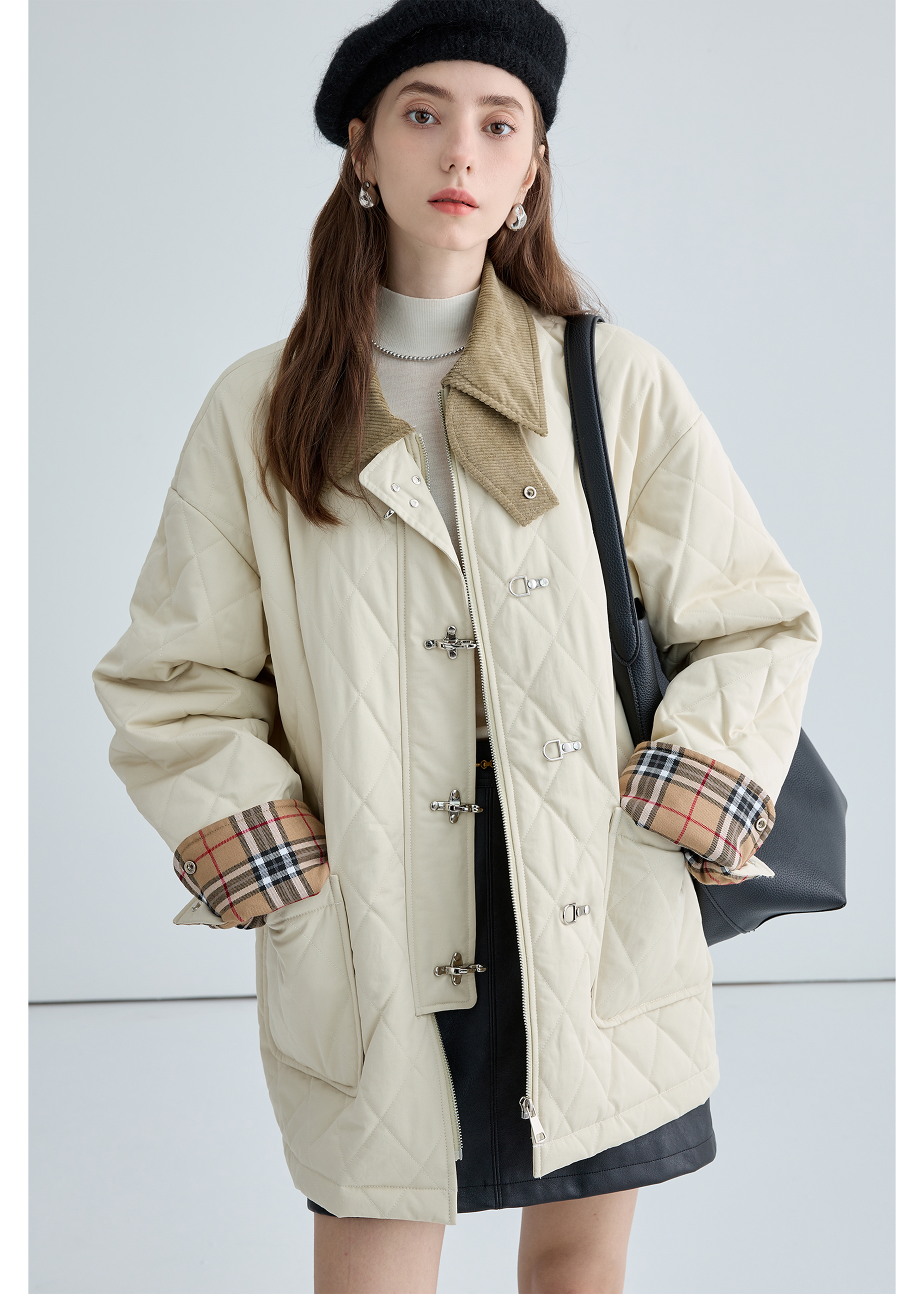 Quilted Cotton Jacket With Unique Buckle - chiclara