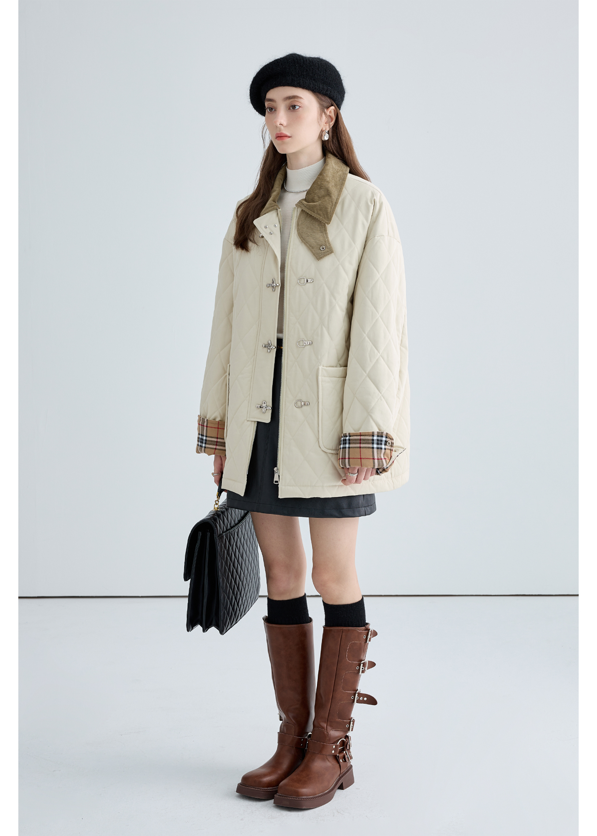 Quilted Cotton Jacket With Unique Buckle - chiclara