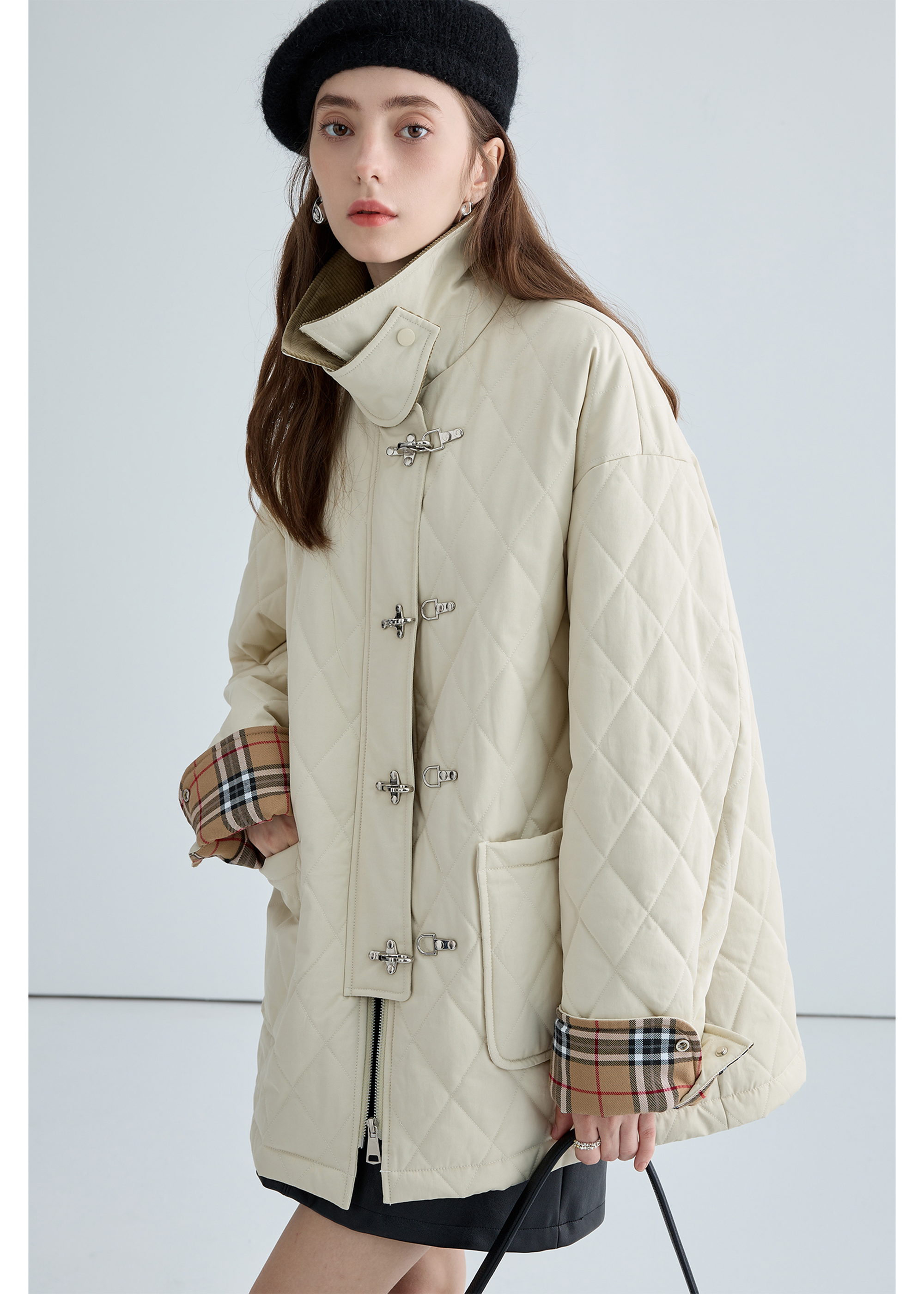 Quilted Cotton Jacket With Unique Buckle - chiclara