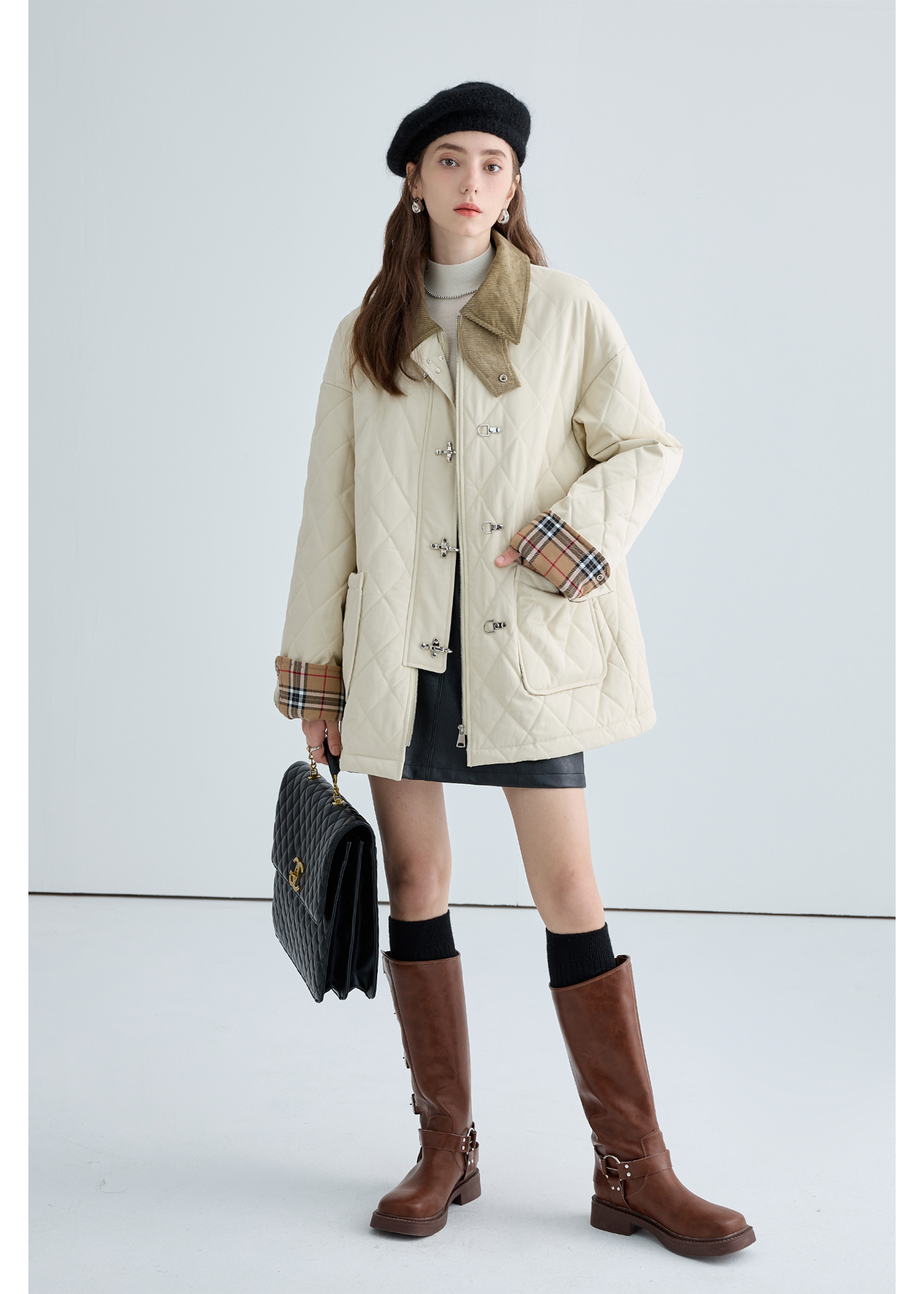 Quilted Cotton Jacket With Unique Buckle - chiclara