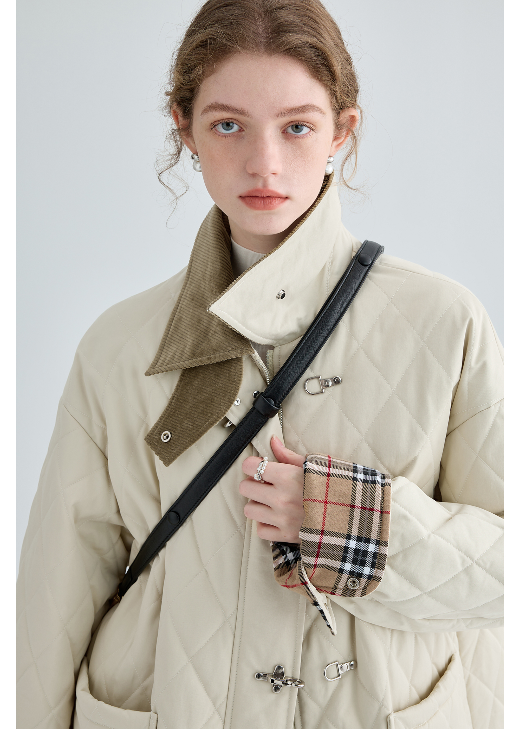 Quilted Cotton Jacket With Unique Buckle - chiclara