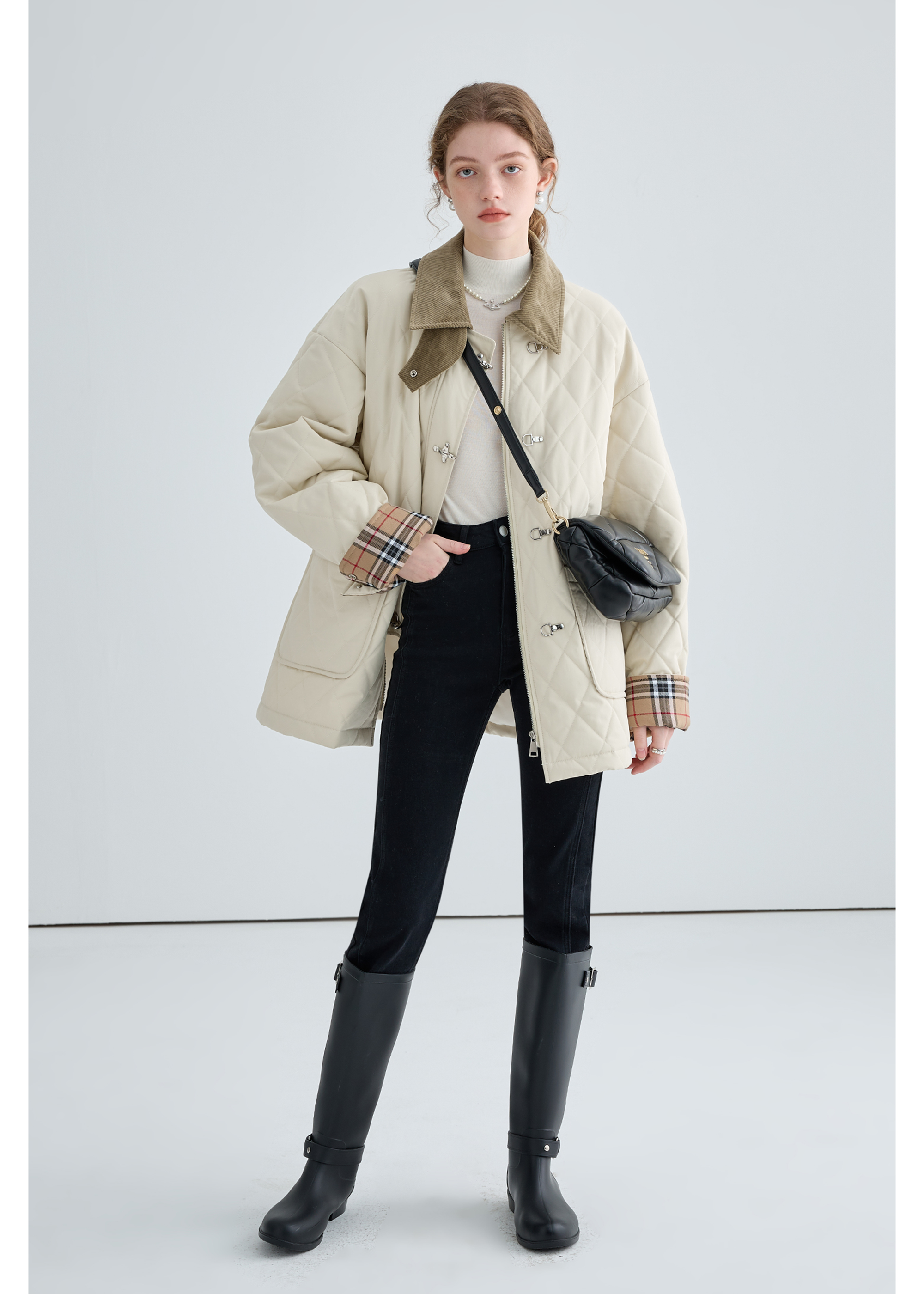 Quilted Cotton Jacket With Unique Buckle - chiclara