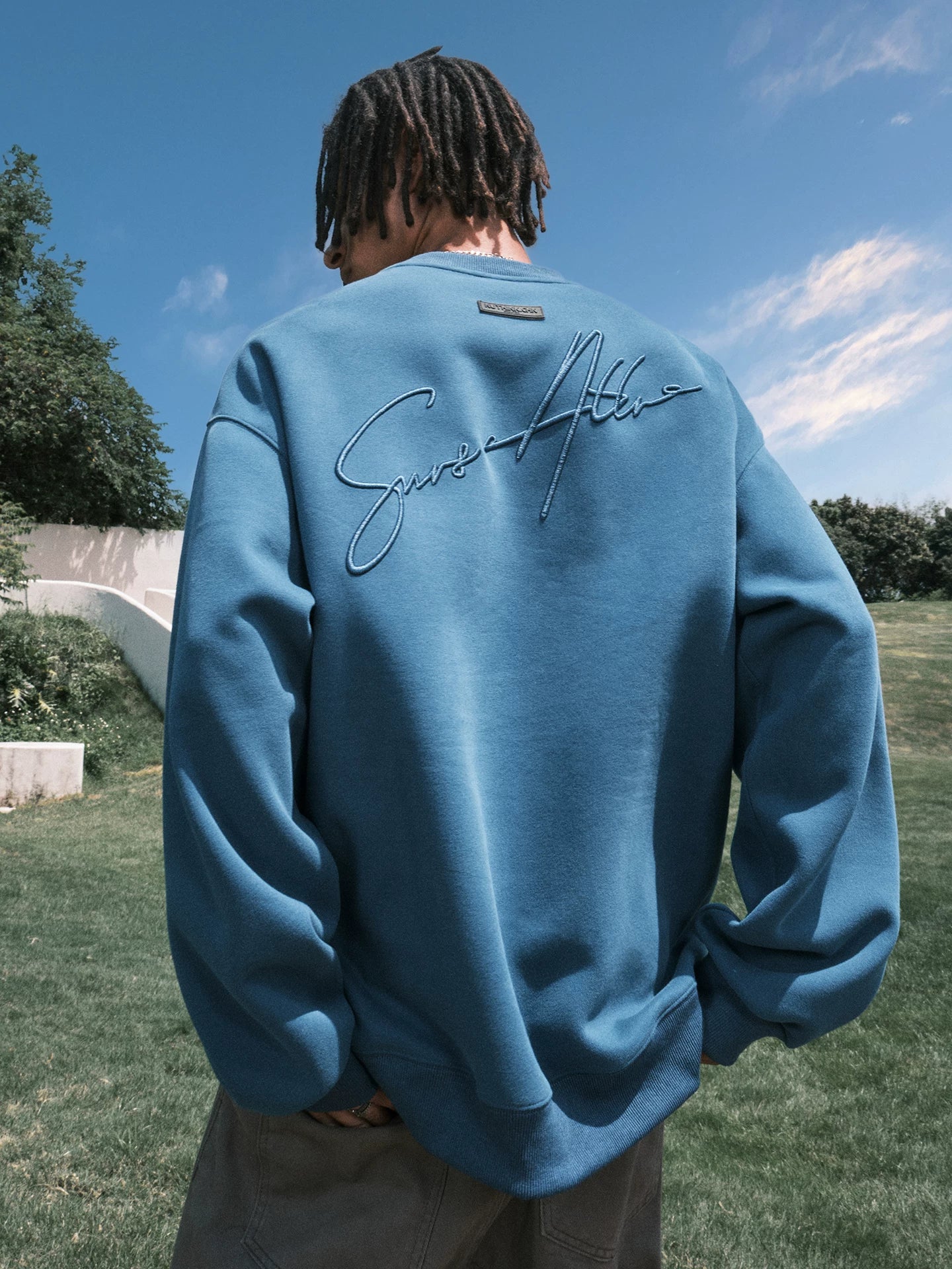 Script Embroidered Oversized Crewneck Sweatshirt