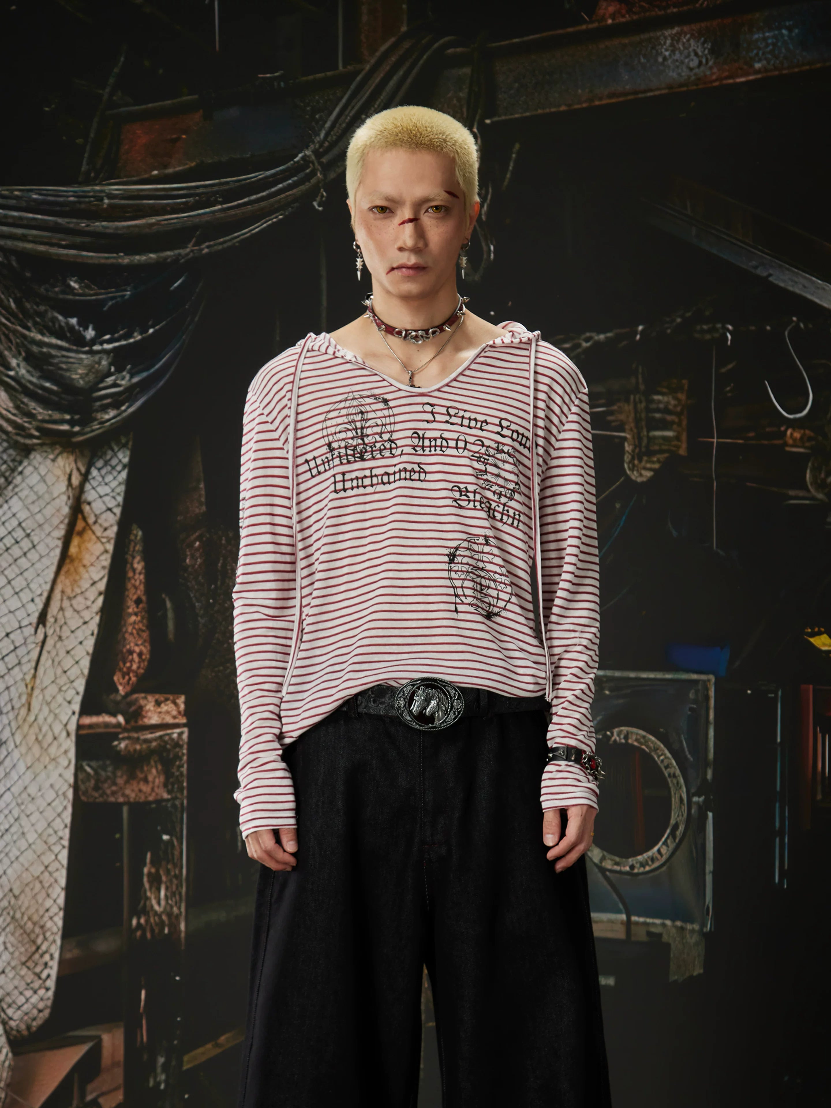 Unchained Script Striped Hooded Longsleeve