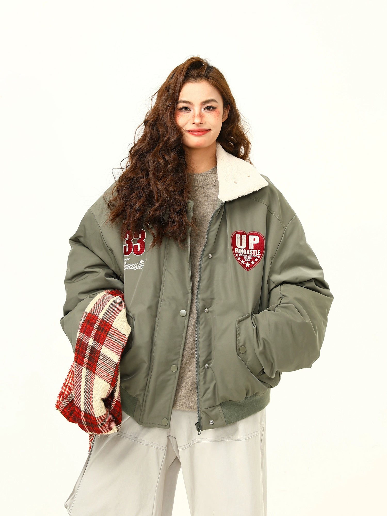 Varsity Patch Oversized High Neck Bomber Jacket