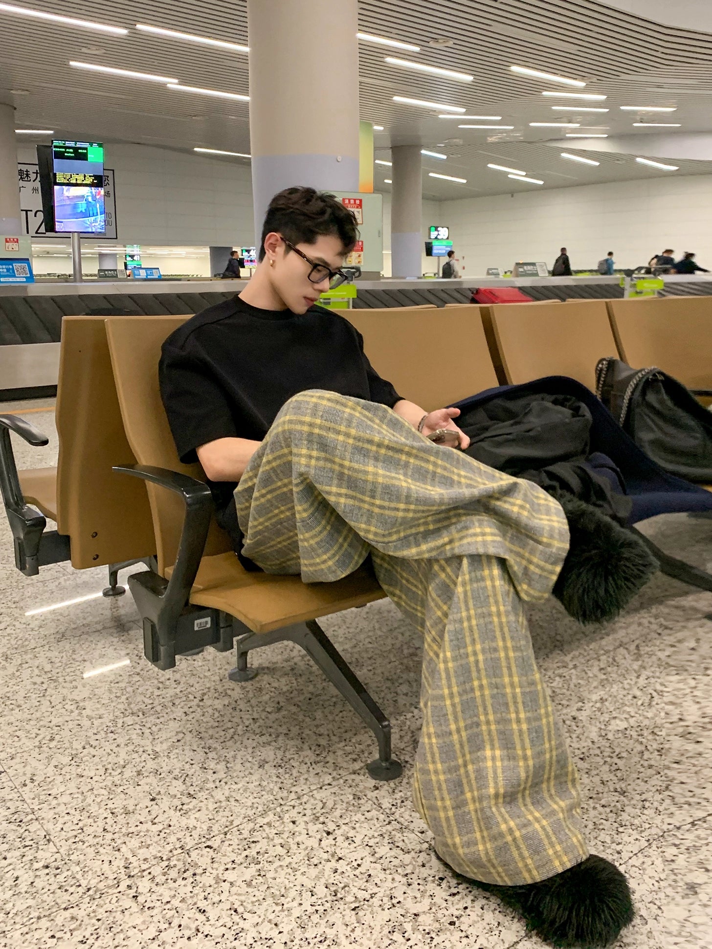Yellow Plaid Wide Leg Pants