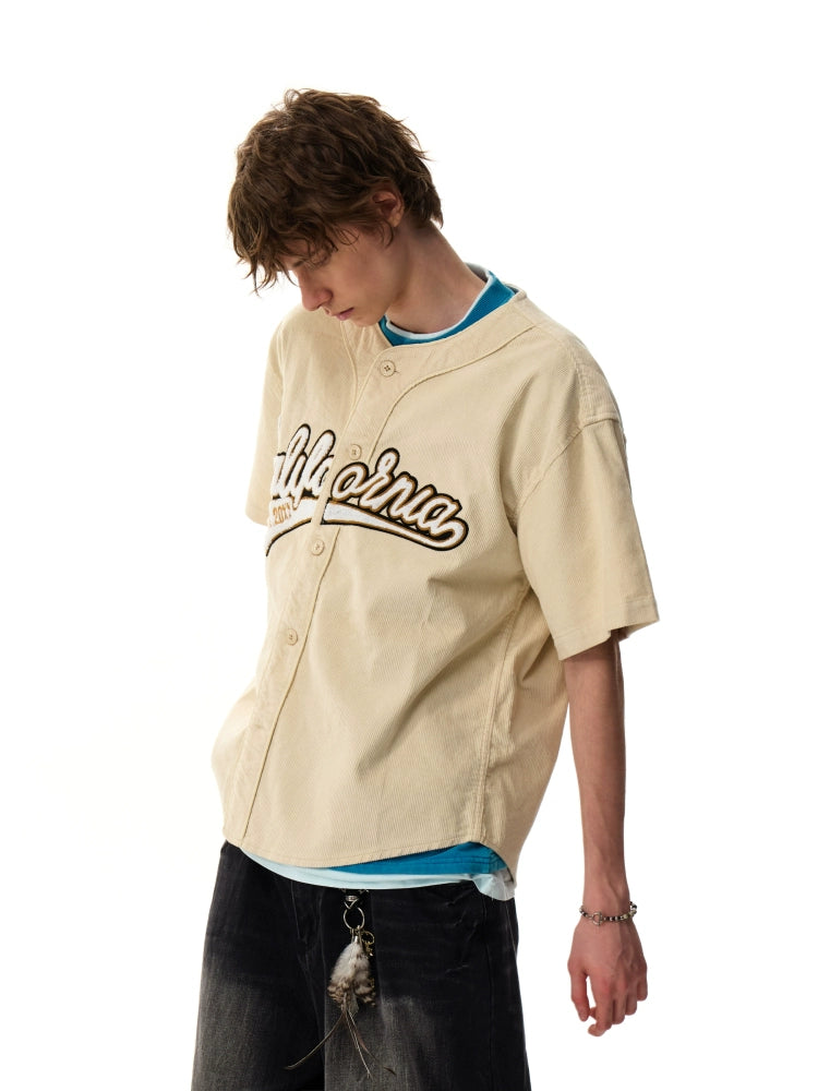 Cali Script Corduroy Baseball Shirt