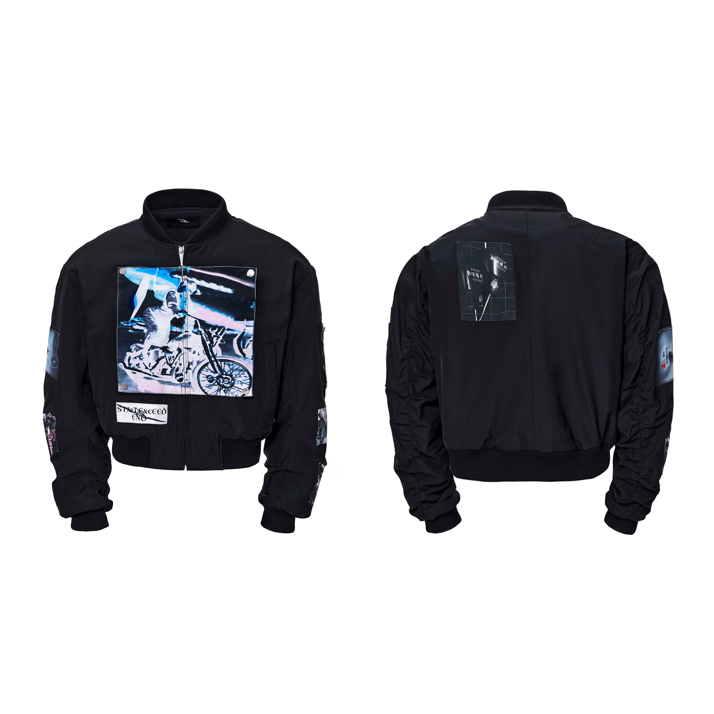 Black Graphic Patch Bomber Jacket