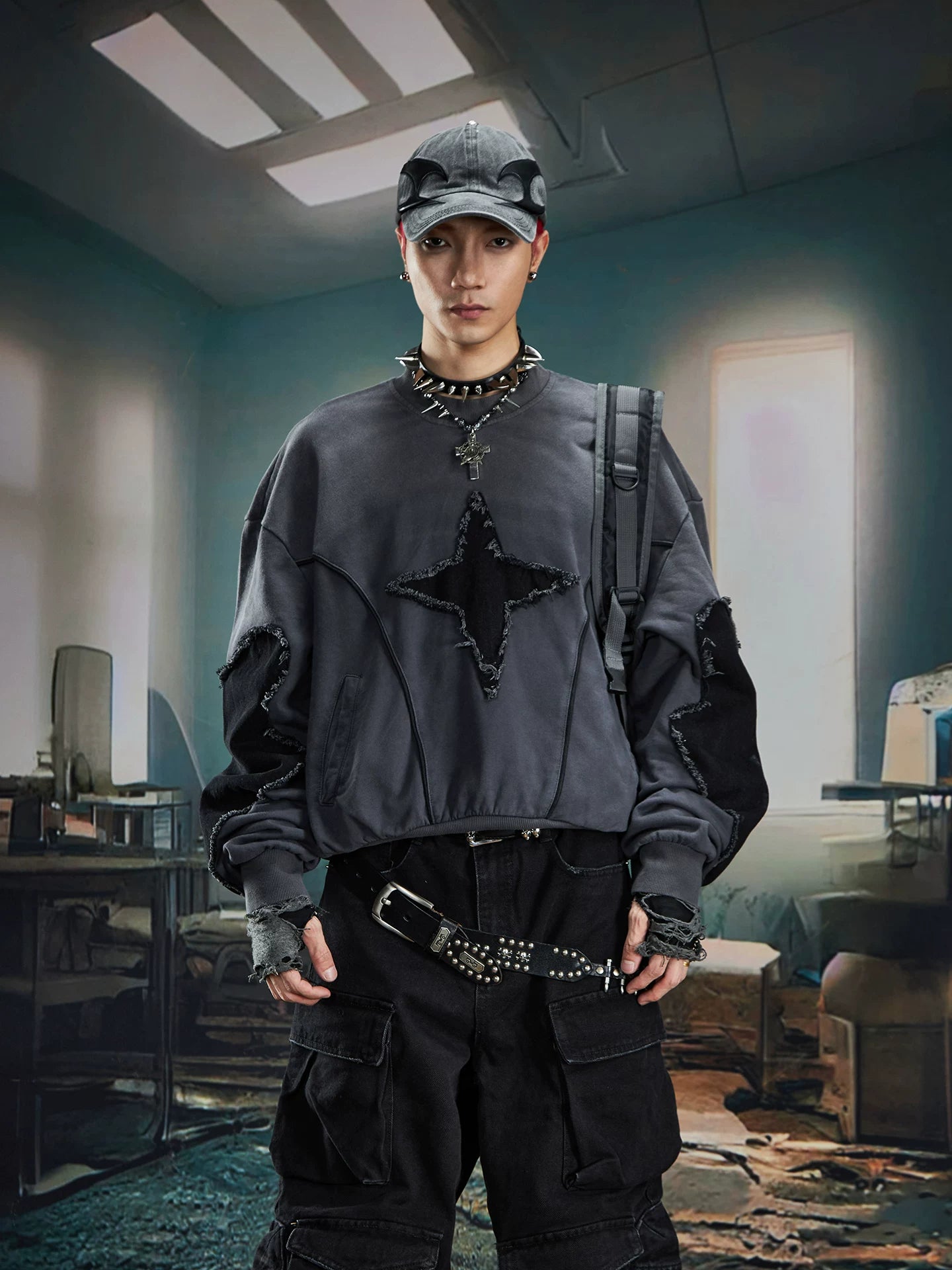Riftstar Shredded Oversize Crewneck Sweater