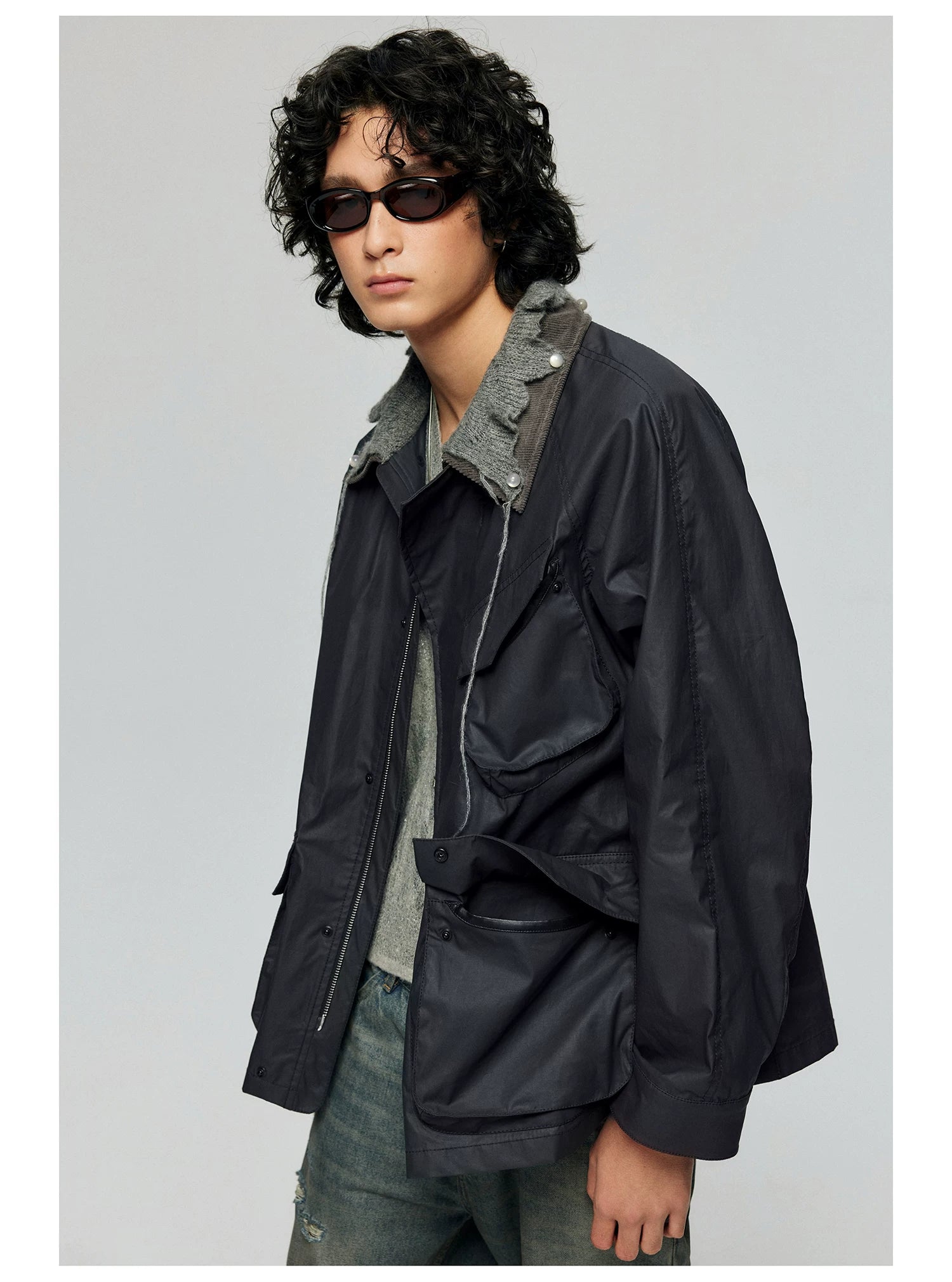 Contrast-Collar Utility Jacket