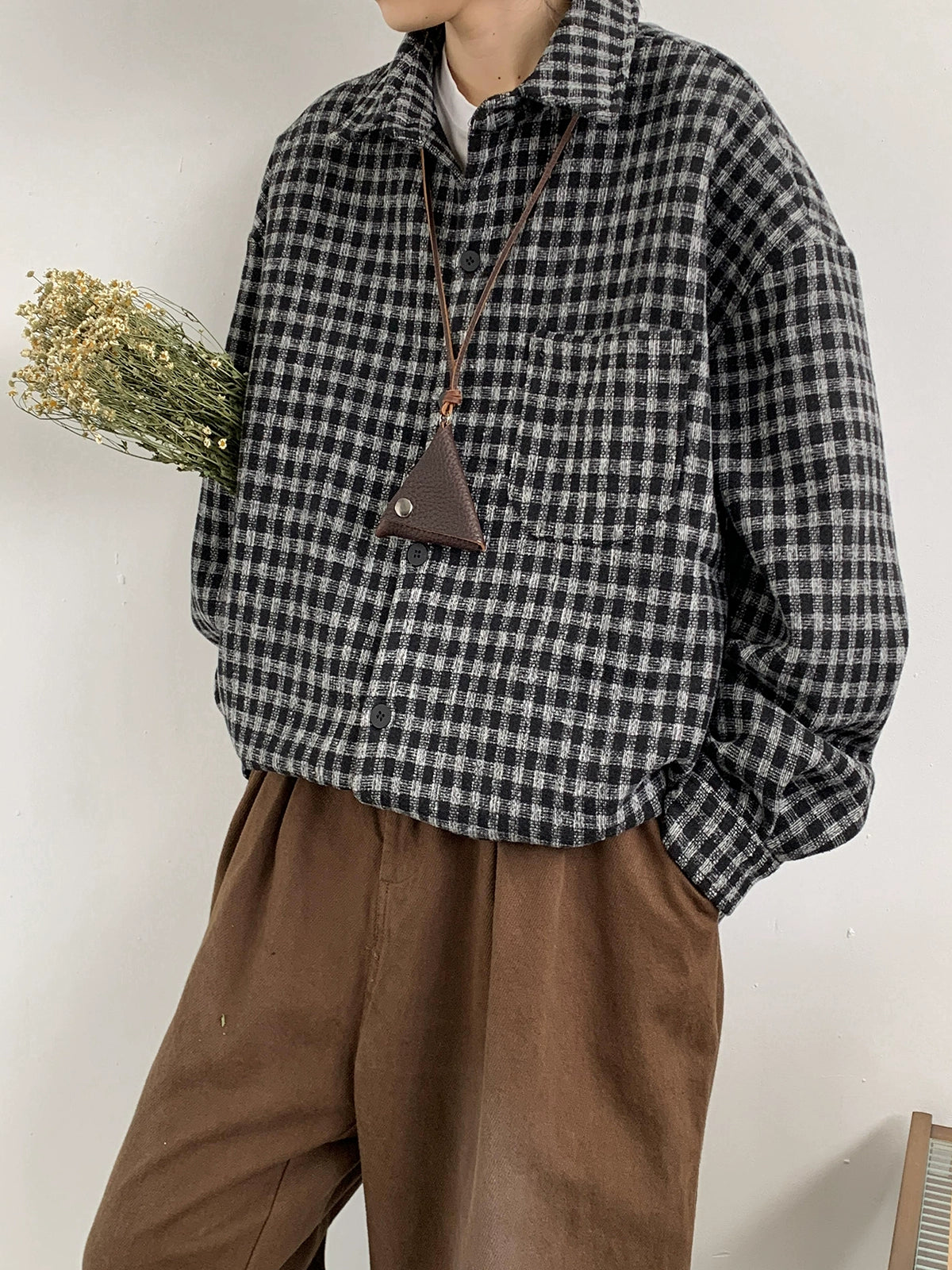 Oversized Brown Plaid Flannel Shirt