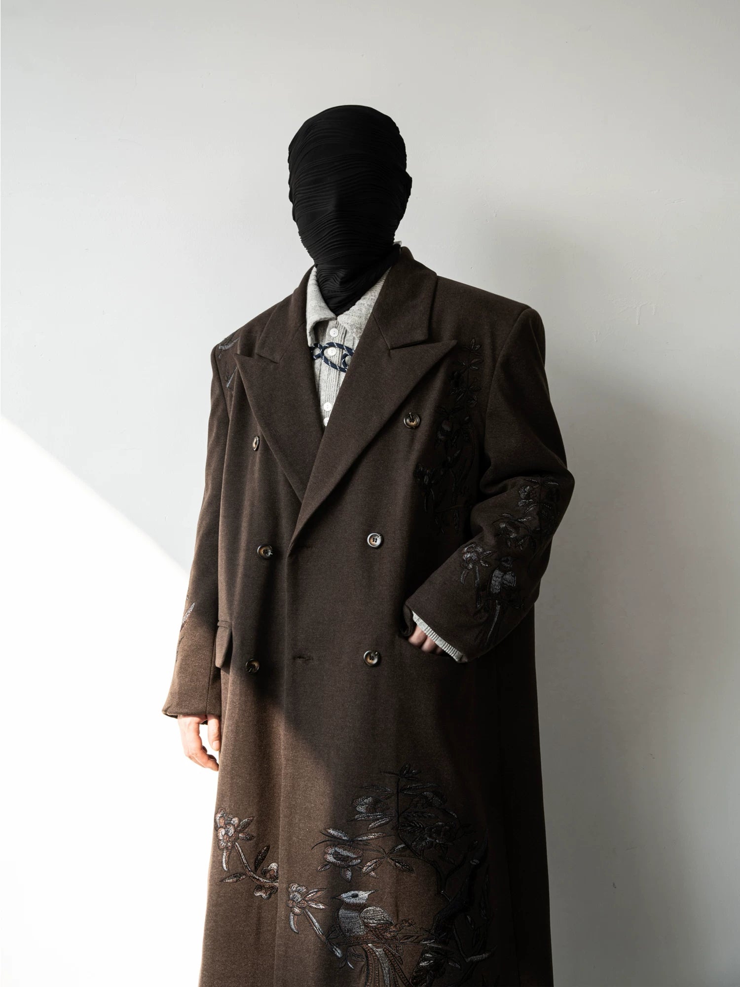 Nocturne Aviary Embroidered Wool Overcoat