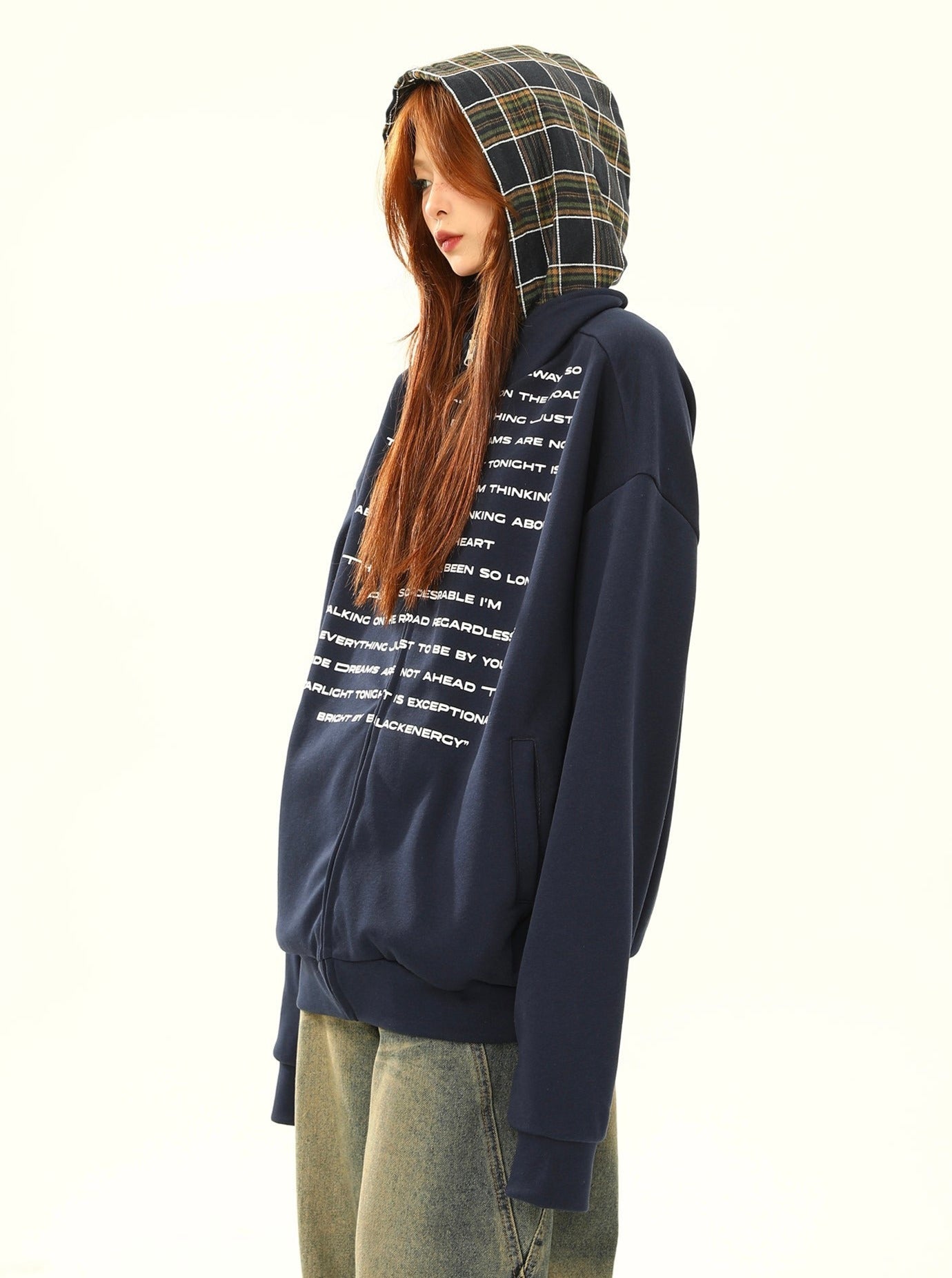 Übergroßes Textdruckzip-up Sweatshirt