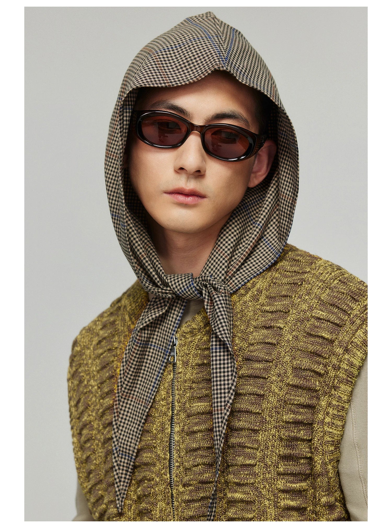 Plaid Whisper Tie-Hood Scarf