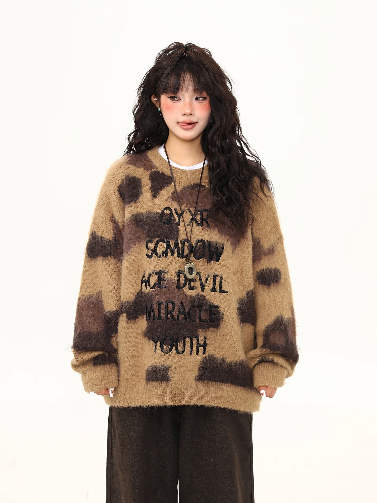 Mocha Mirage Fuzzy Graphic Sweater