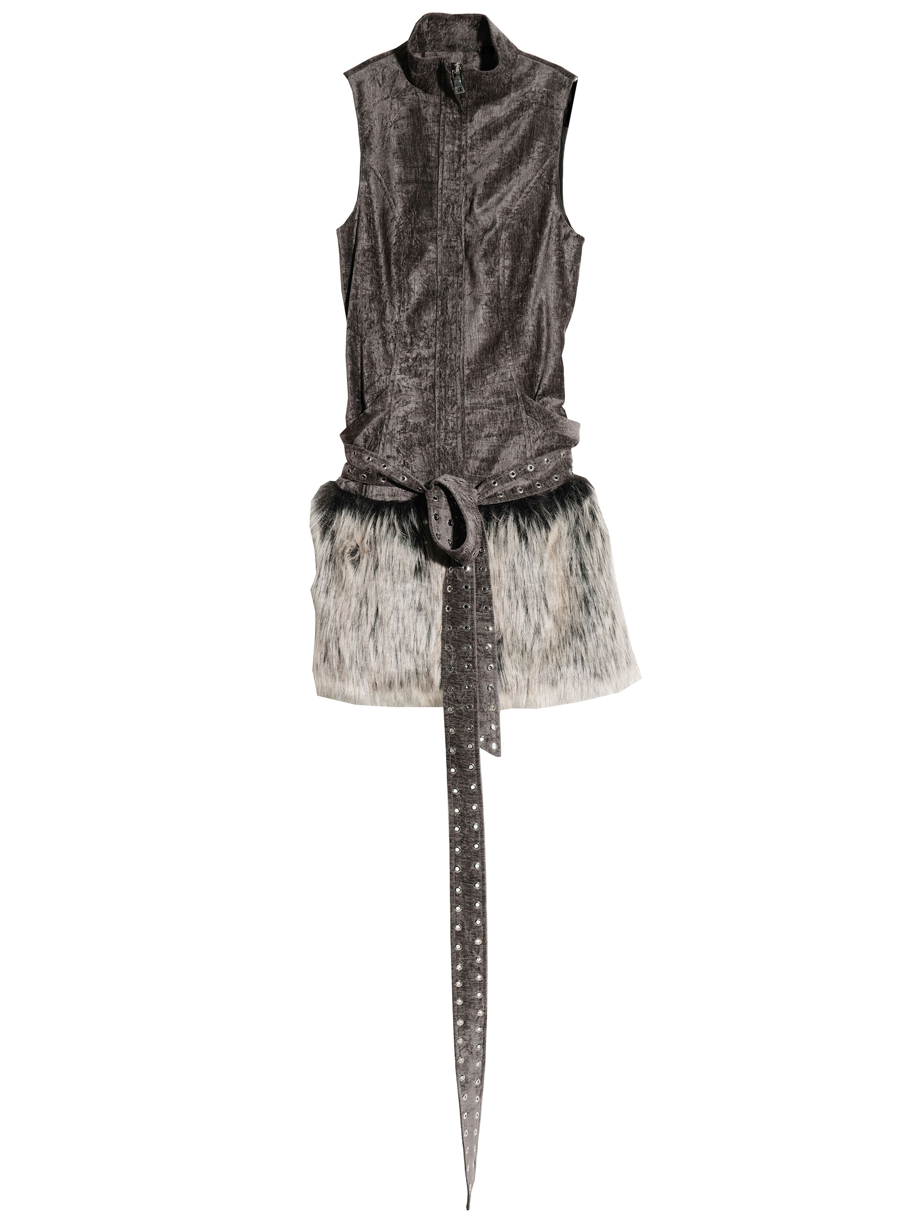 Faux Fur Belted Vest Dress