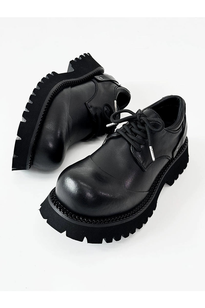Chunky Black Platform Derby Shoes with Rounded Toe