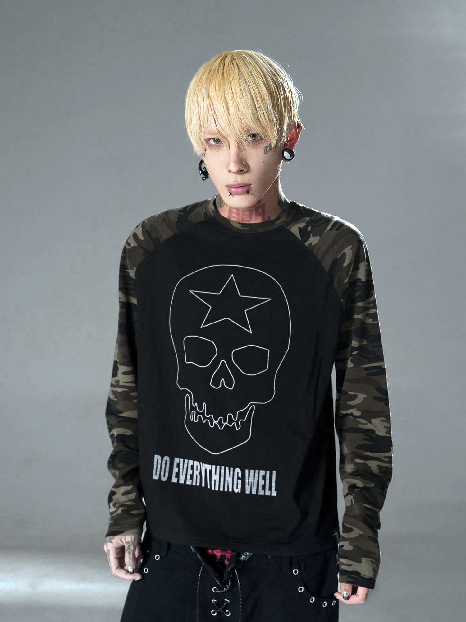 Camo Rebel Star Skull Raglan Tee