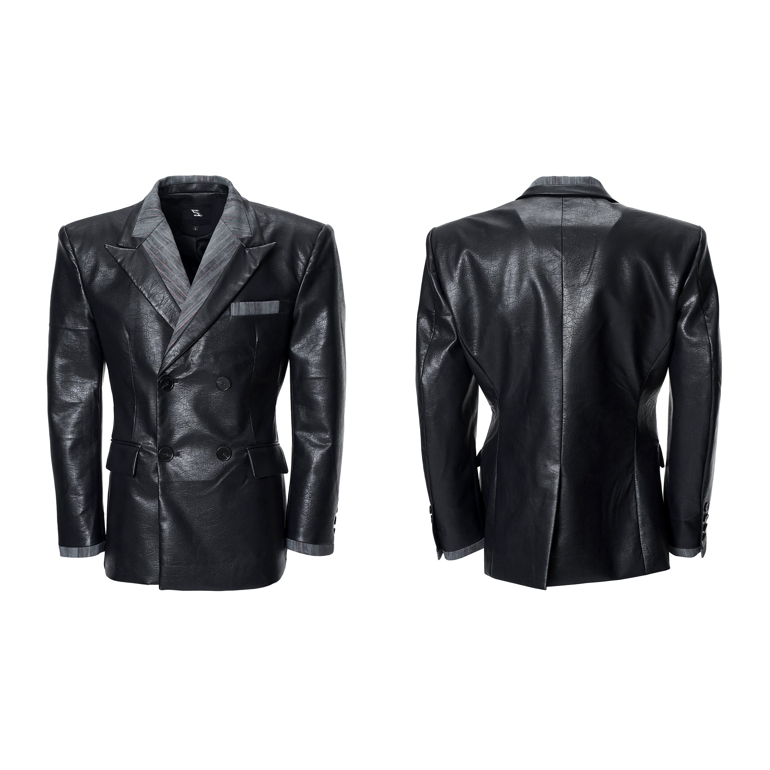 Black Faux Leather Blazer Jacket