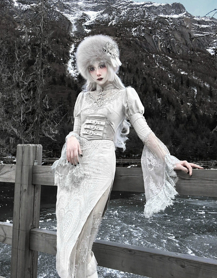 Vintage White Lace Angel Sleeve Dress