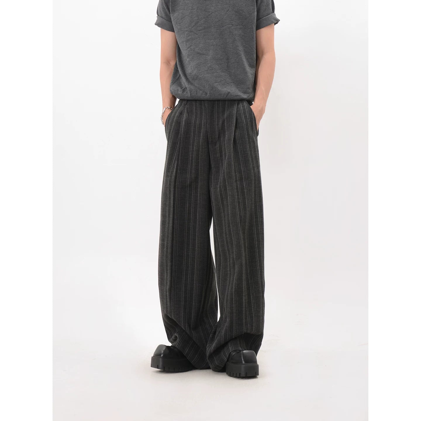 Easy Drape Pinstripe Wide Trousers