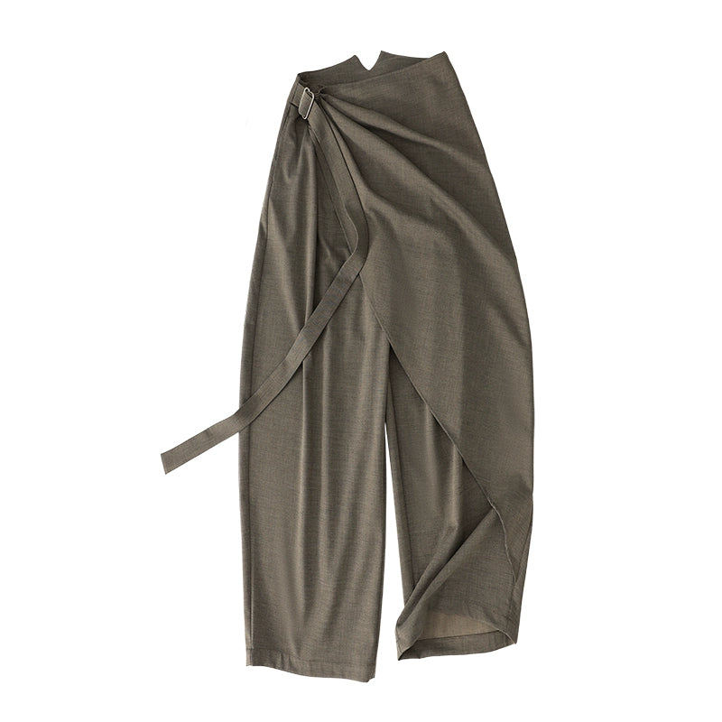 Draped Wrap Wide-Leg Pants