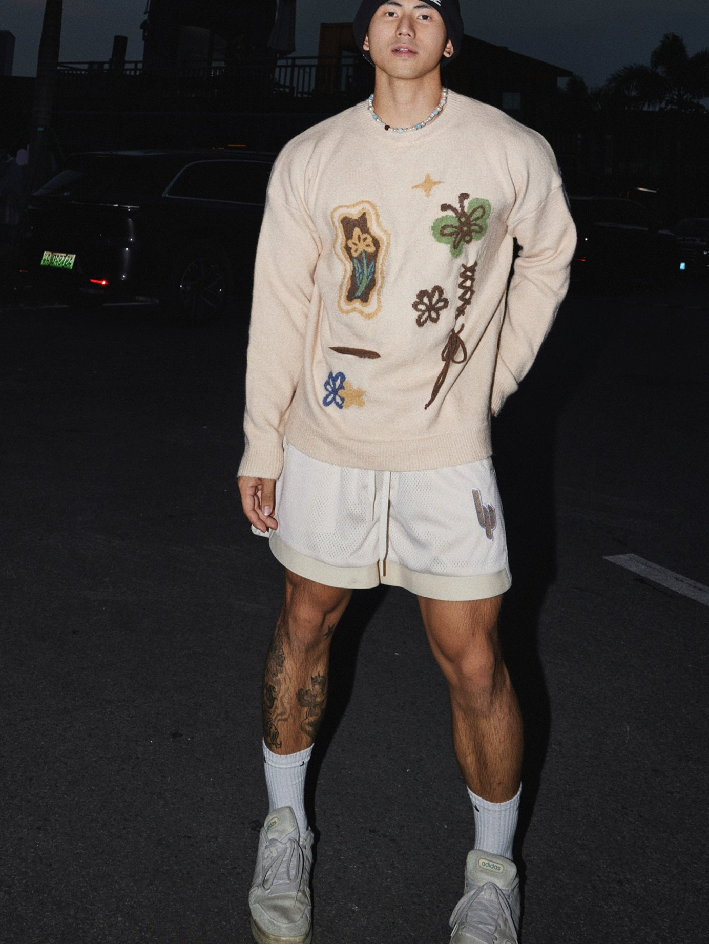 Whimsical Embroidered Cream Knit Sweater