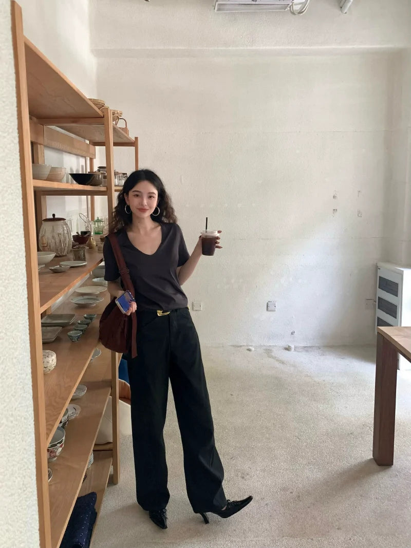 Solid Color Scoop Neck T-Shirt