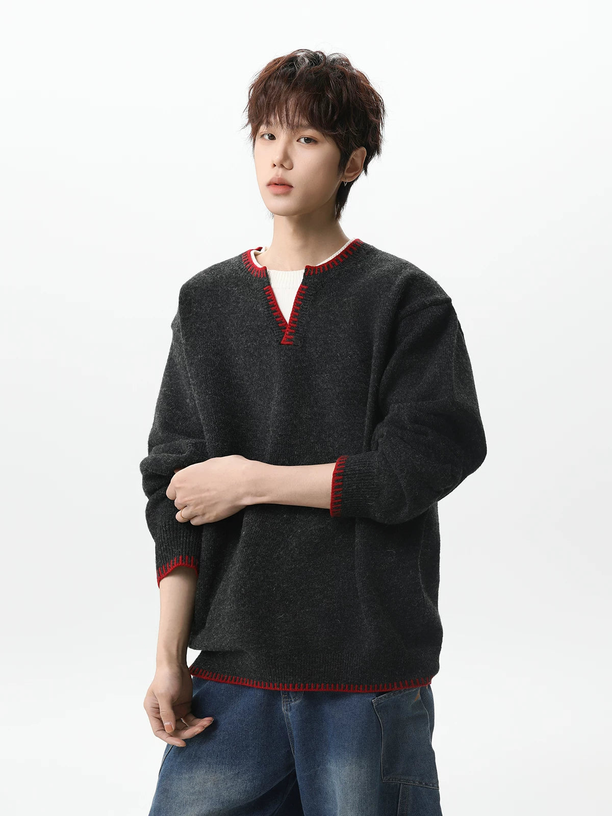 Ember Stitch Charcoal Knit Pullover