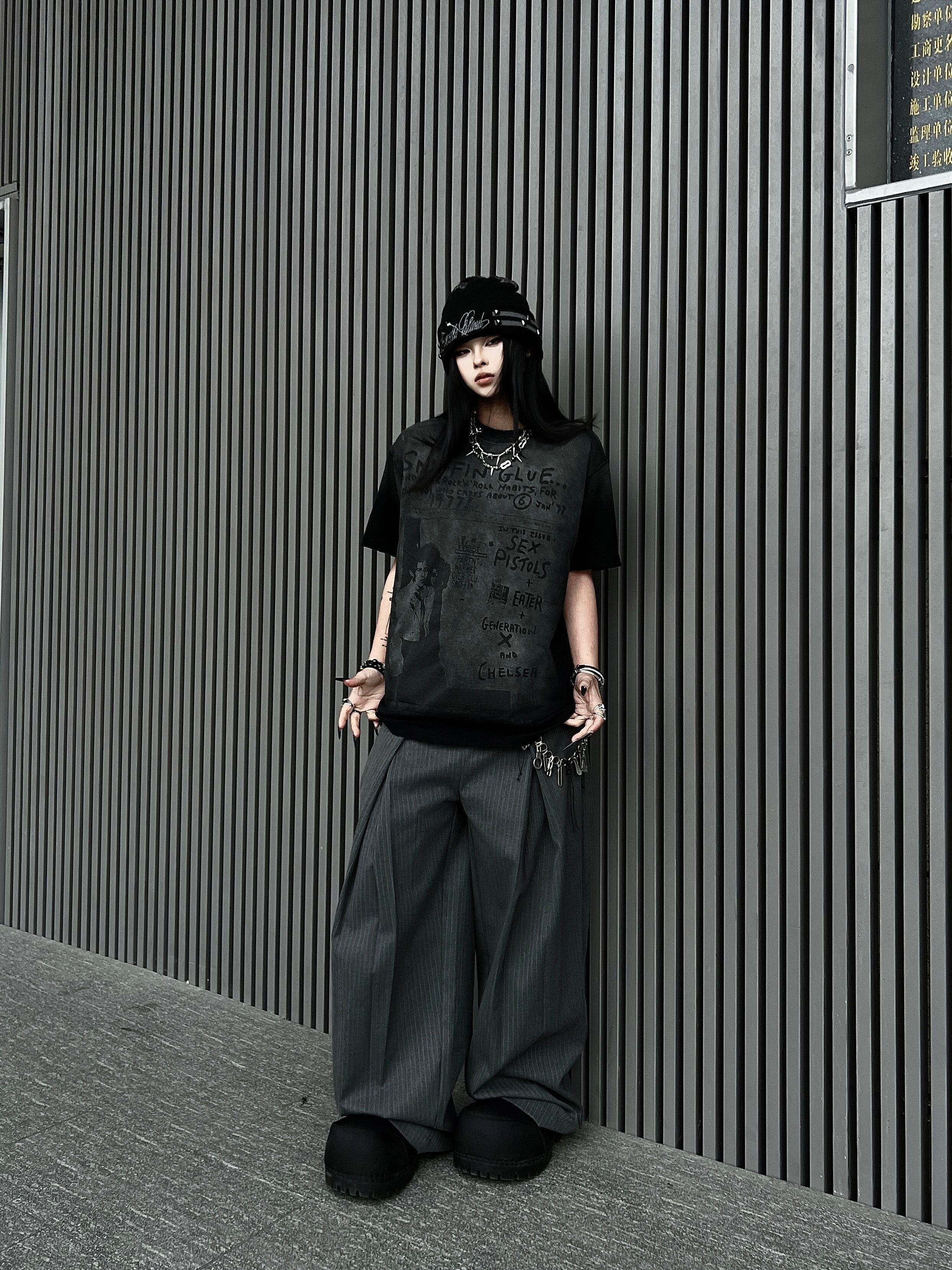 Men's Double-Waist Pleated Pinstripe Wide-Leg Trousers