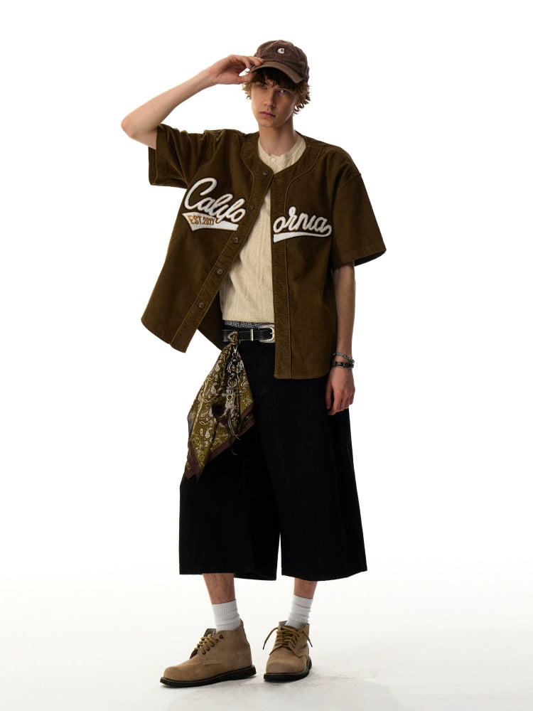 Cali Script Corduroy Baseball Shirt