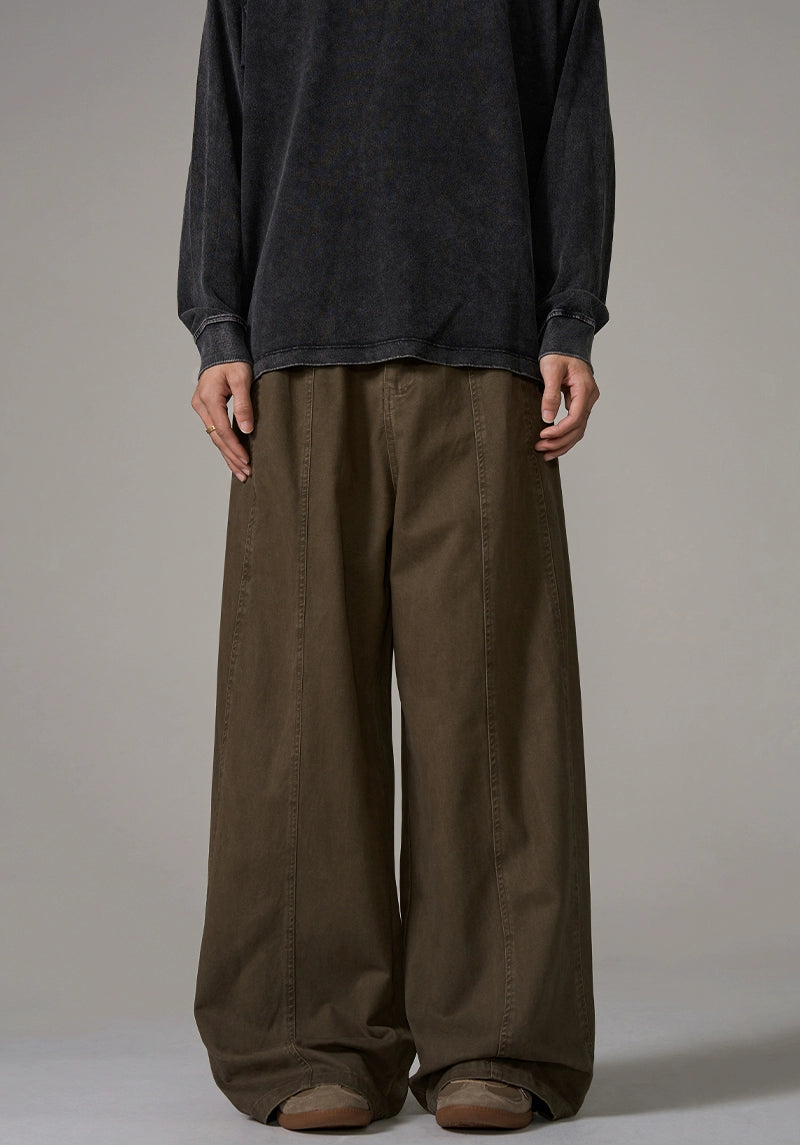 Wide-Leg Brown Wool Trousers