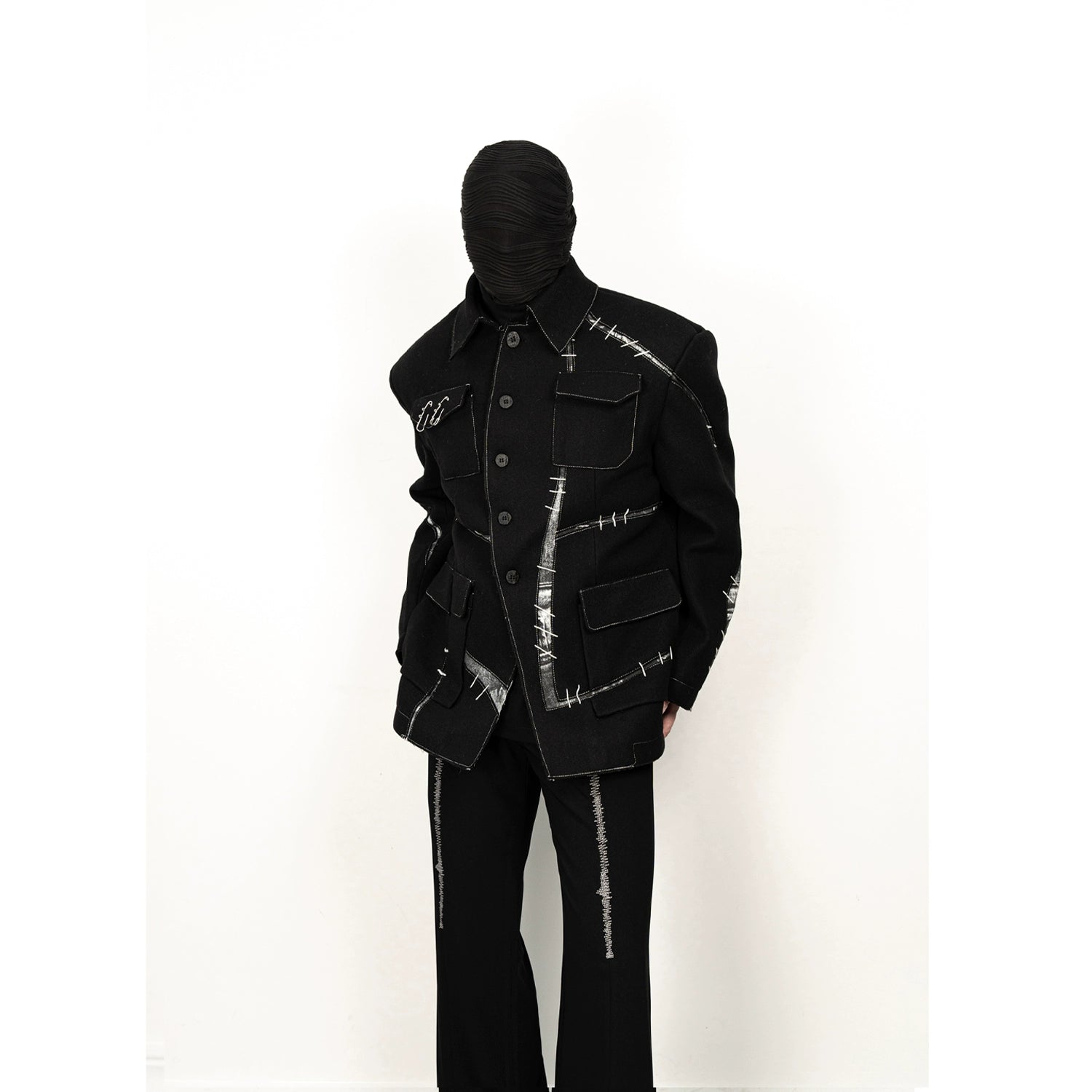 Stitch Detail Black Utility Jacket