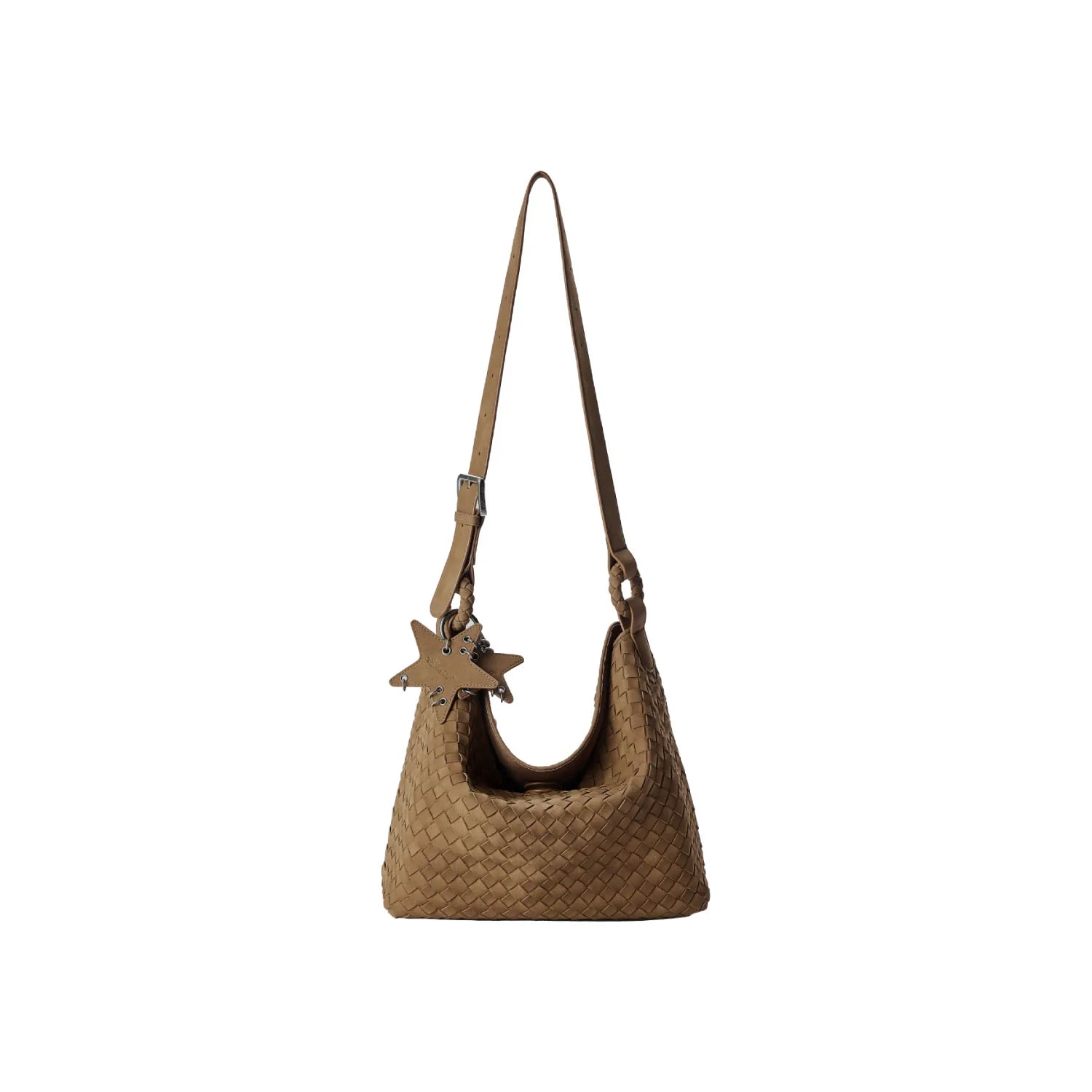Suede Braided Star Shoulder Bag - Caramel
