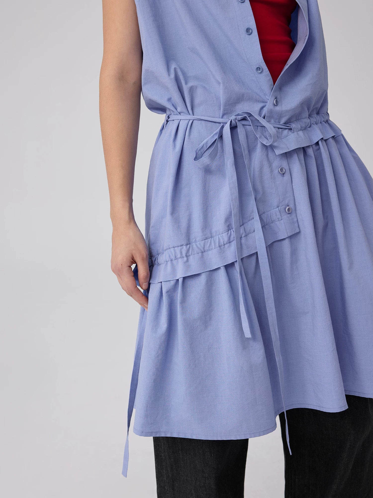 Sleeveless Button-Front Tie-Waist Dress