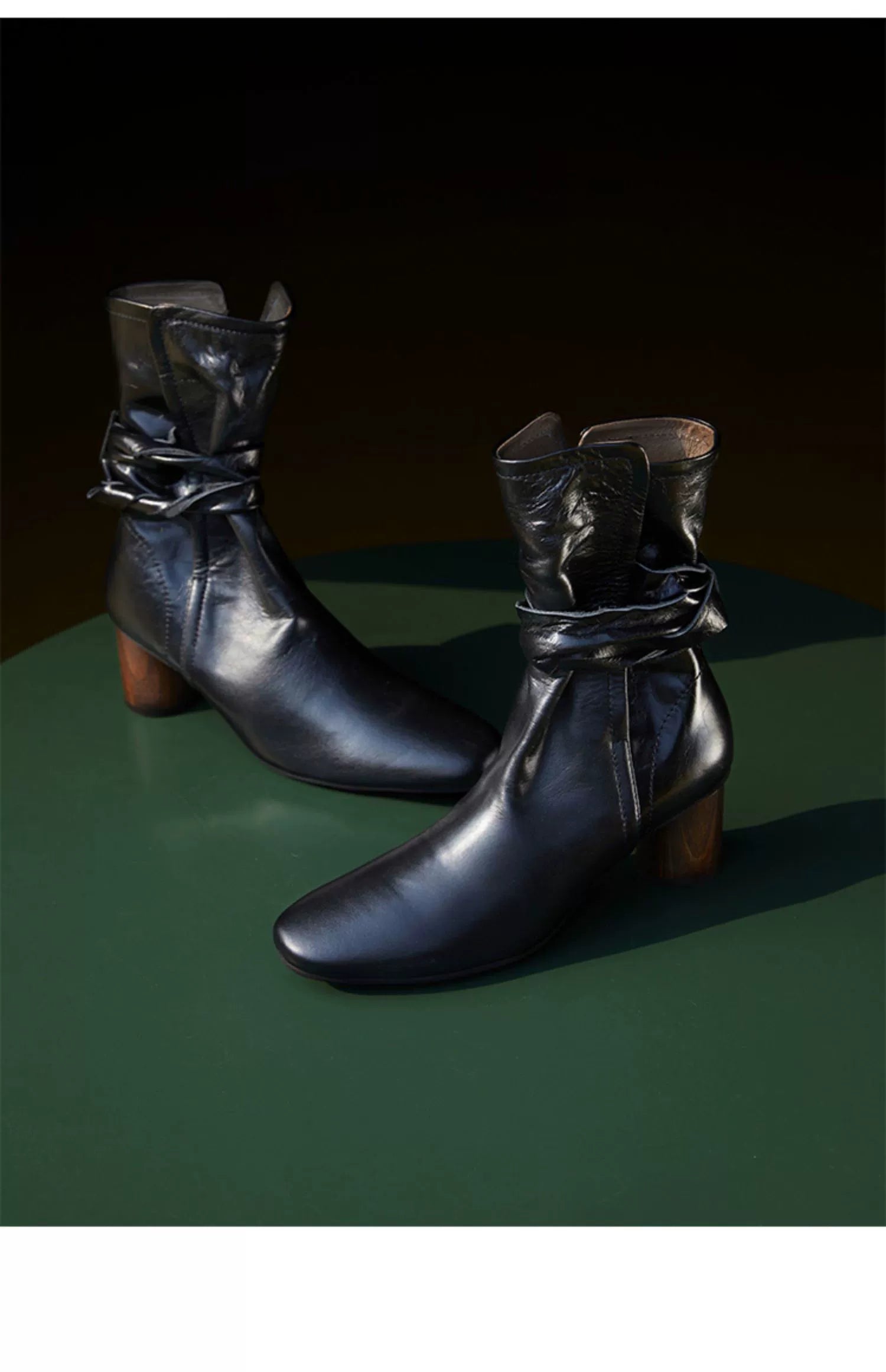 Leather Ankle Boots with Block Heel
