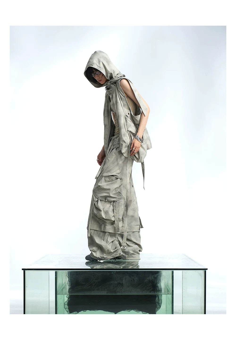 Draped Utility Hooded Zip Vest